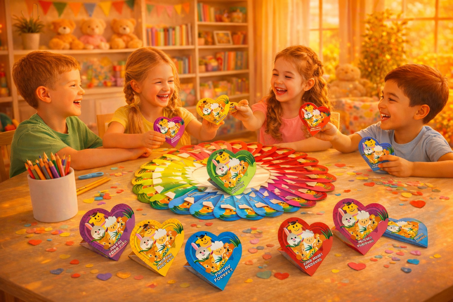 Tarjetas de San Valentín con Bloques de Animales | 24/26/28 Piezas | Cajas de Corazón + Notas de Amor | Ideal para Niños y Clases