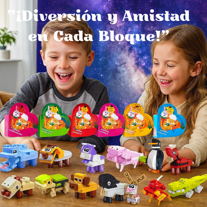 Tarjetas de San Valentín con Bloques de Animales | 24/26/28 Piezas | Cajas de Corazón + Notas de Amor | Ideal para Niños y Clases